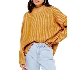 Topshop Mustard Mock Neck Slouchy Ribbed Sweater